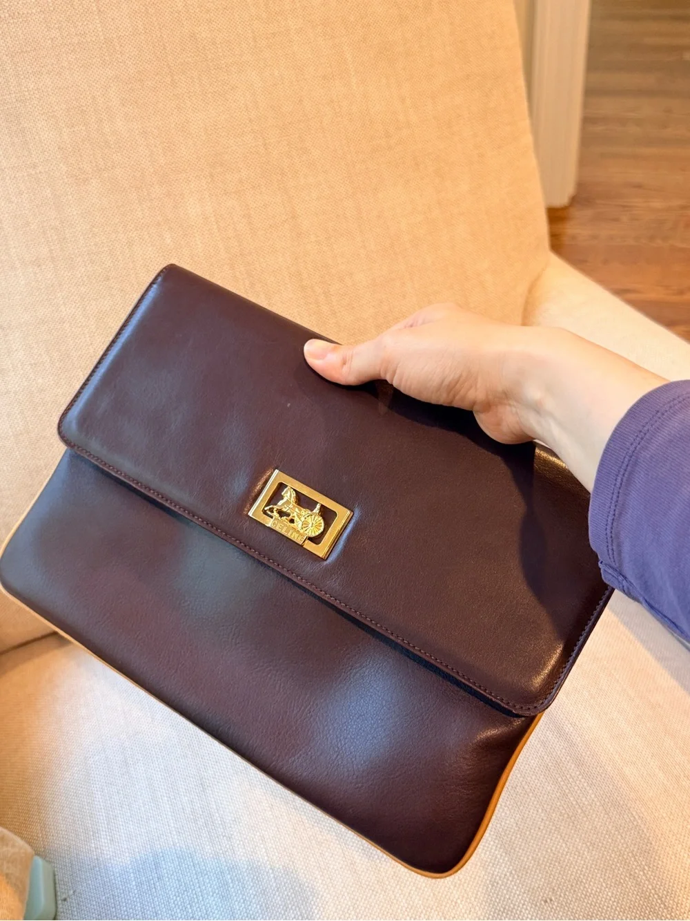 Vintage Celine brown leather clutch with gold hardware